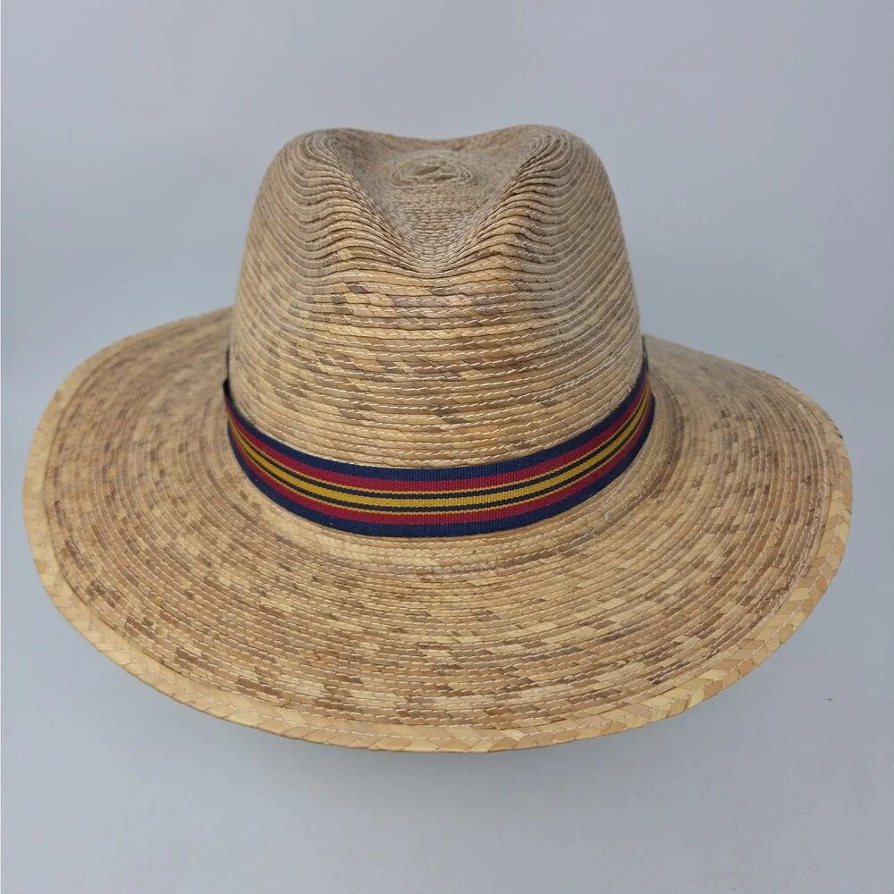 Tula Hat Fedora Tan Straw Hat with a multi-color patterned band